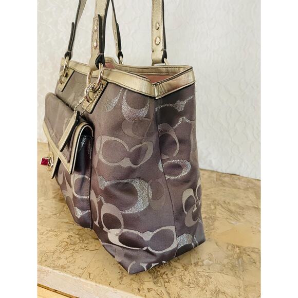 Coach penelope metallic gray jacquard /Leather Satchel shoulder bag F20443 - Picture 4 of 10